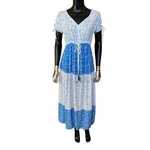 World Market Blue White Floral Maxi Dress NWT S/M Boho